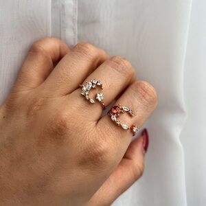 Elegant Moon Rose Gold and White Crystal Ring